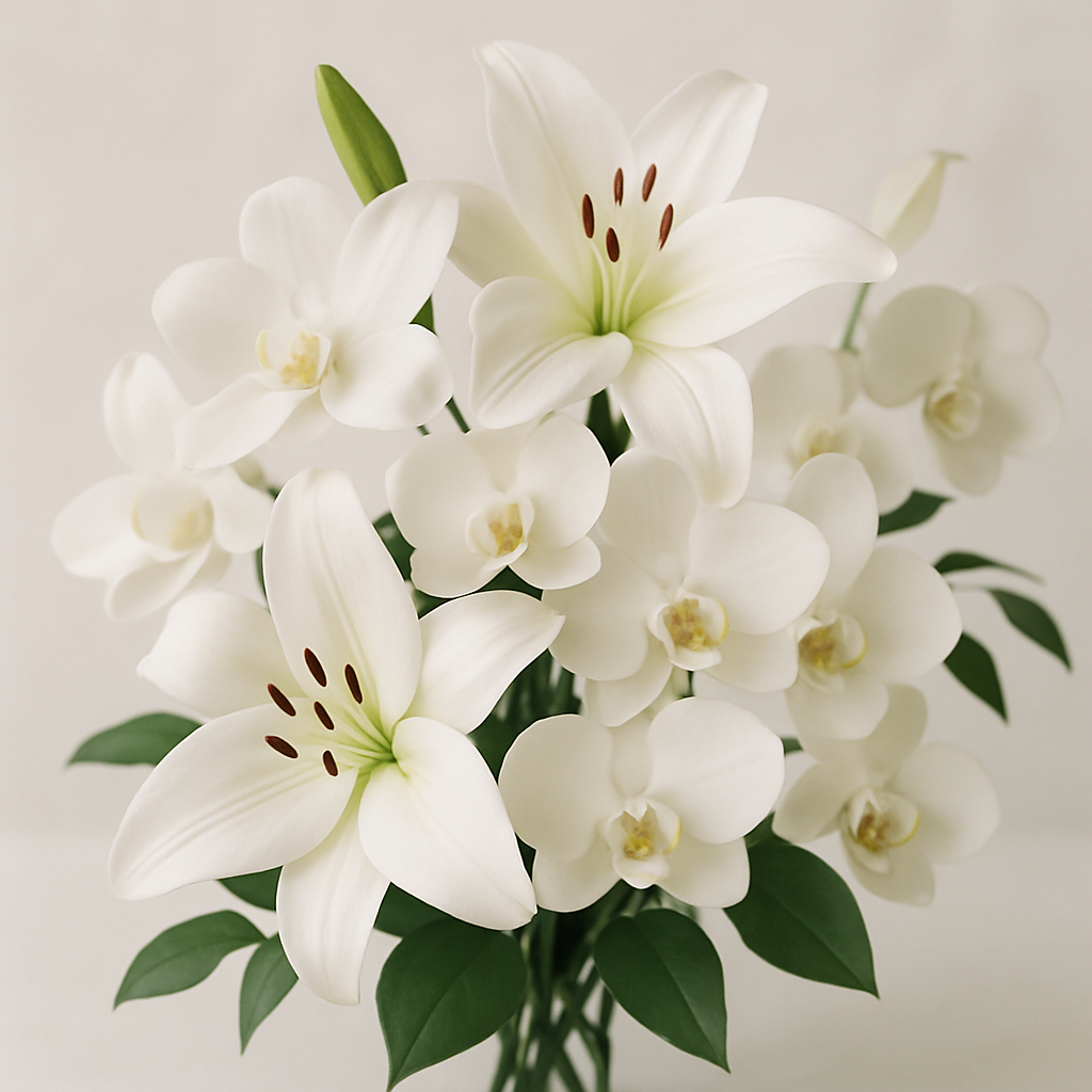 Arreglo de lirios y orquídeas